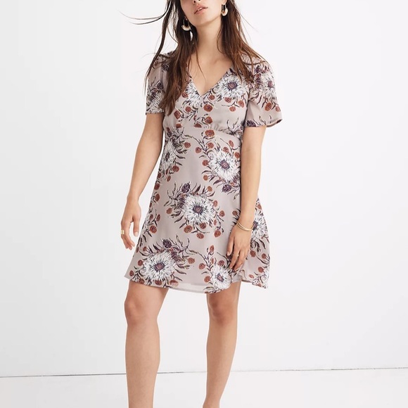 Madewell Smock-Shoulder Mini Dress in Painted Blooms - Size 4 - Picture 1 of 7
